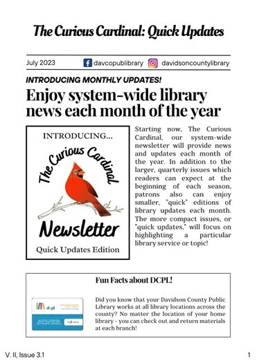 Curious Cardinal Quick Update First Page