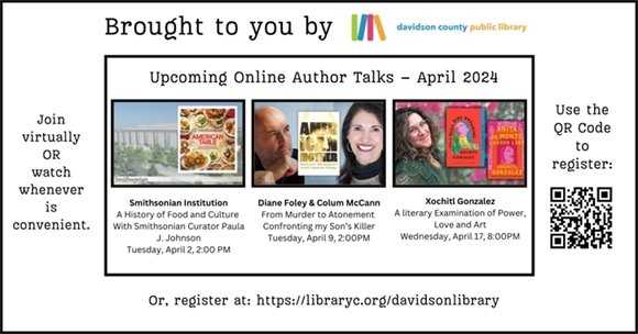 Virtual author talks from Davidson County Public Library
