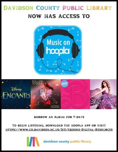 Hoopla Music is brought to you by the Davidson County Public Library