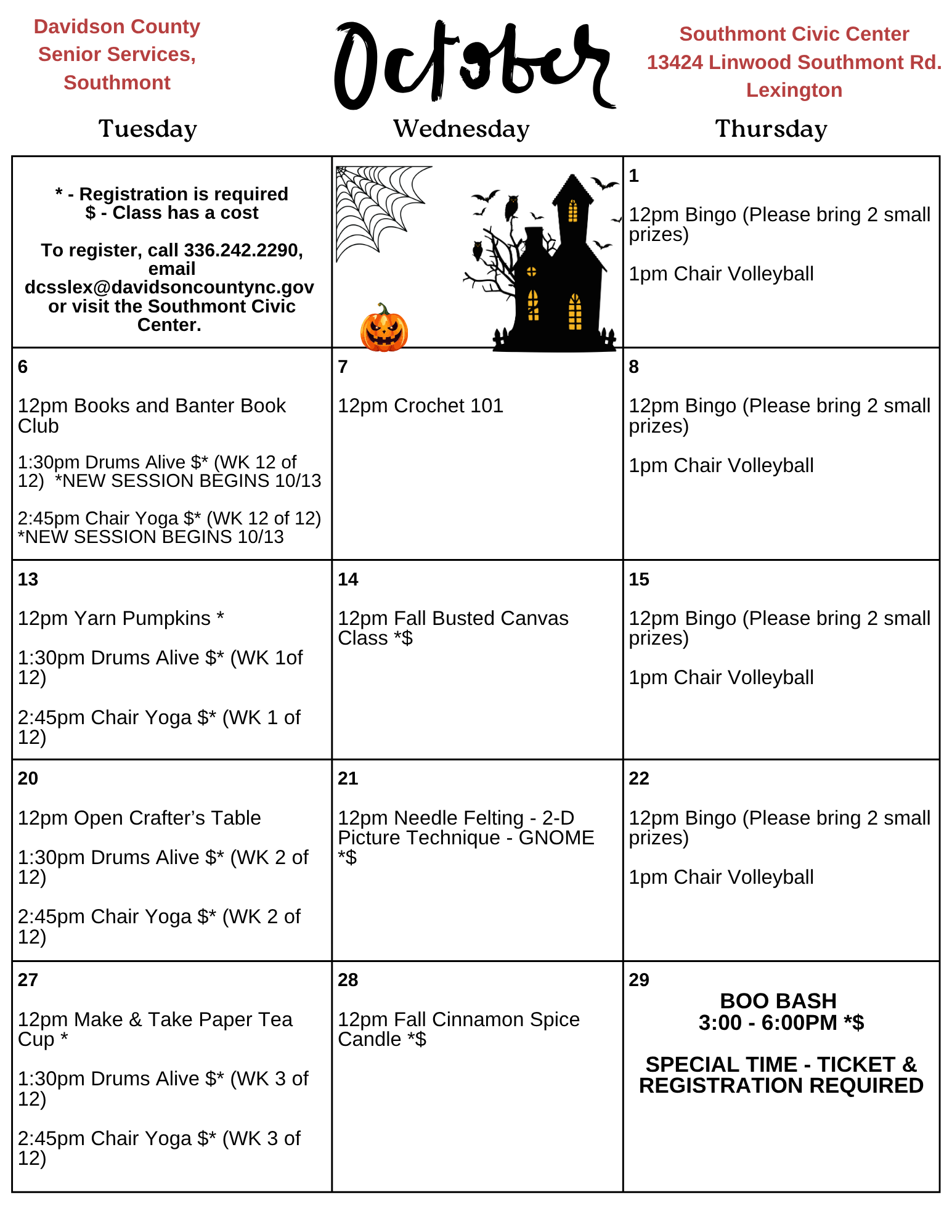 Southmont Calendar Oct 2026